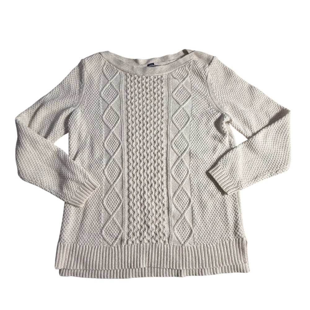 Karen Scott Womens Cream Gold Metallic Cable Knit Sweater Boat Neck Medium-1019
